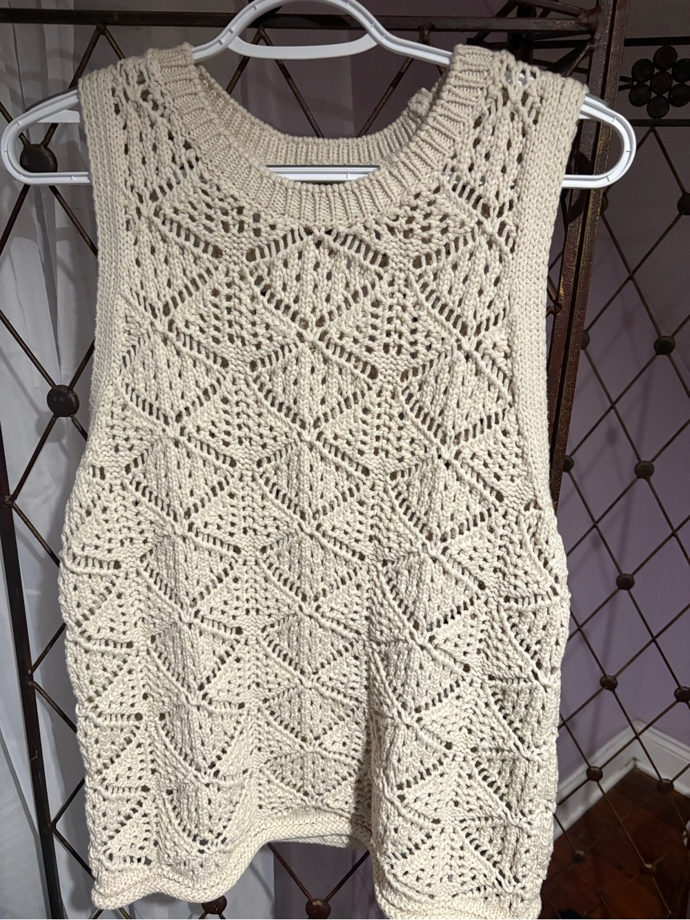 St. John's Bay Cream Crochet Knit Sleeveless Top NWT